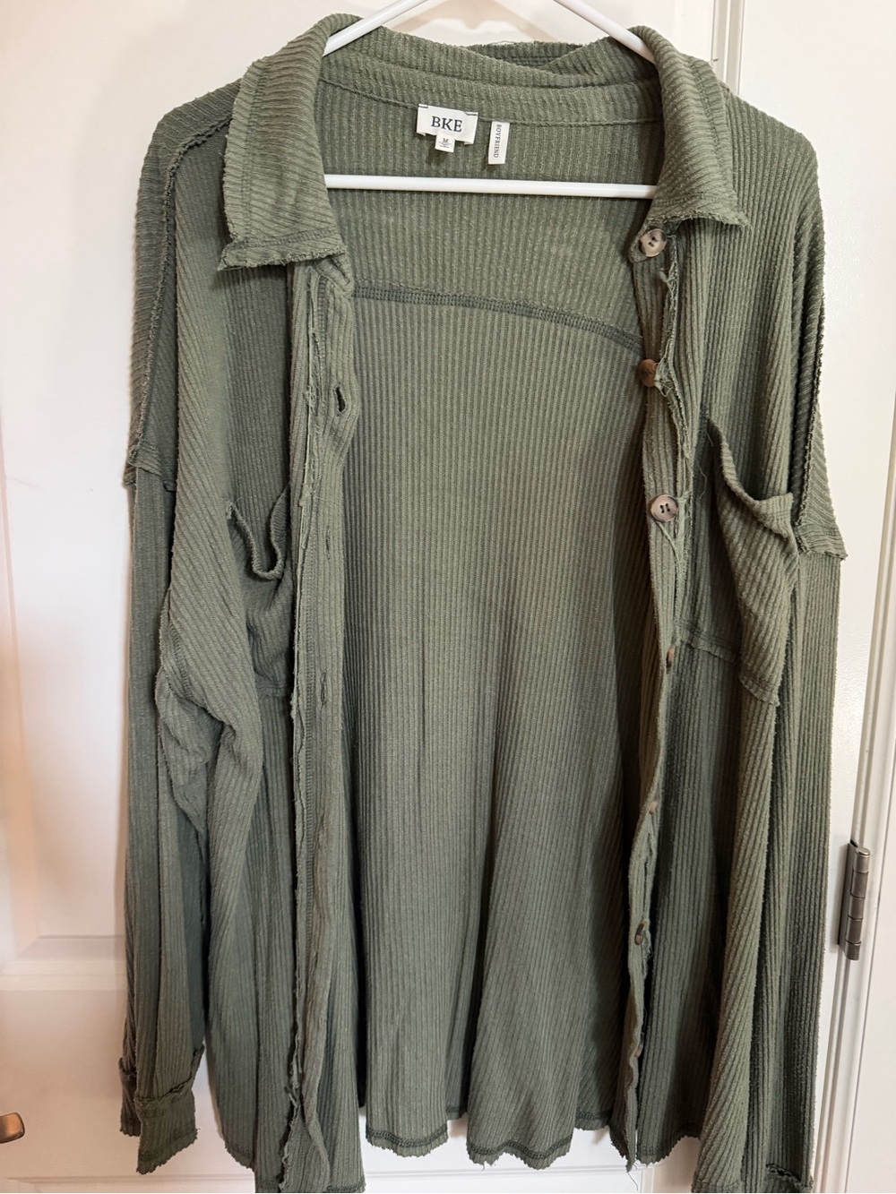 BKE Olive Ribbed Button-Front Teddy Jacket - Picture 1 of 2